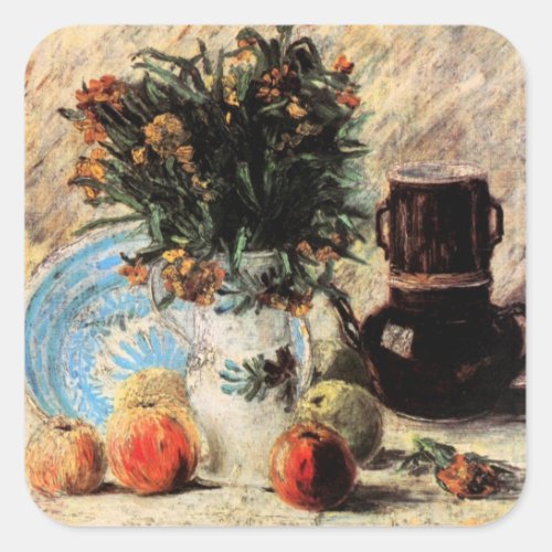 Flowers Coffeepot and Fruit by Vincent van Gogh Square Sticker