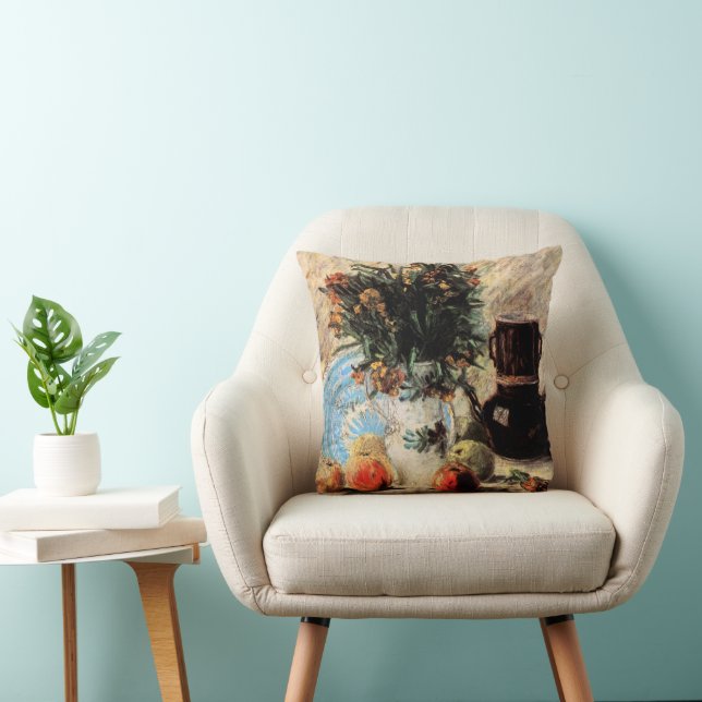 Flowers, Coffeepot and Fruit by Vincent van Gogh Throw Pillow (Chair)