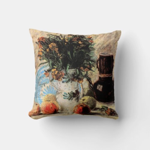 Flowers Coffeepot and Fruit by Vincent van Gogh Throw Pillow