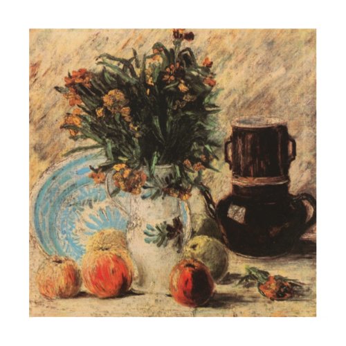 Flowers Coffeepot and Fruit by Vincent van Gogh Wood Wall Art