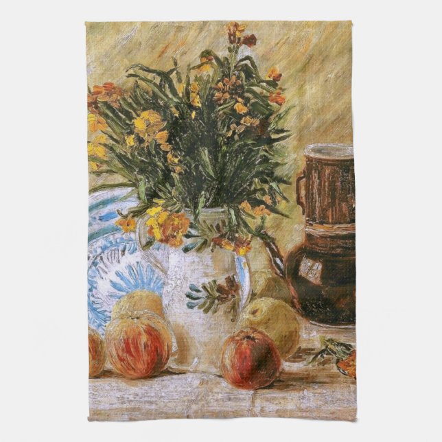 Flowers Coffeepot and Fruit Van Gogh Fine Art Towel (Vertical)