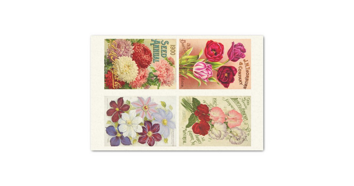 Flowers Collection Collage Vintage Decoupage Tissue Paper Zazzle