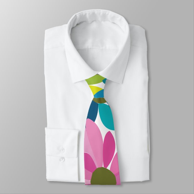 Flowers Colorful Flowers Neck Tie (Tied)