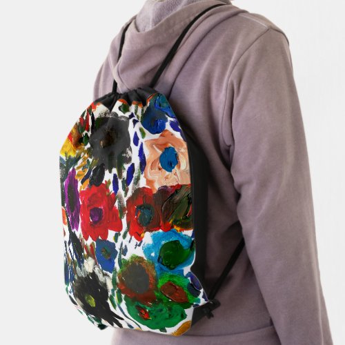 Flowers Colorful Red Blue Green Drawstring Bag