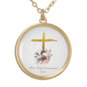 *~* Flowers Communion AP35 Christian Confirmation Gold Plated Necklace