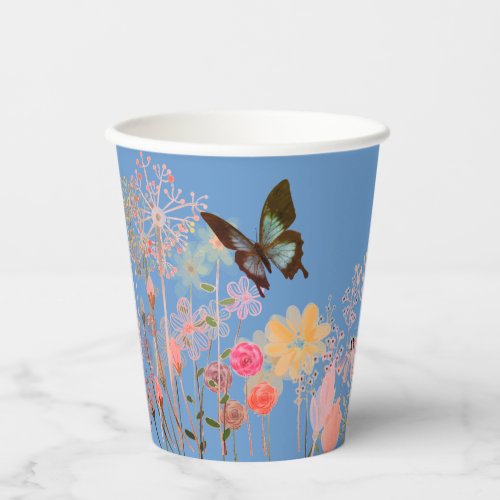 Flowers Cool Blue Grey  Paper Cups