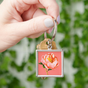 Flowers Coral Peony Blossom Keychain