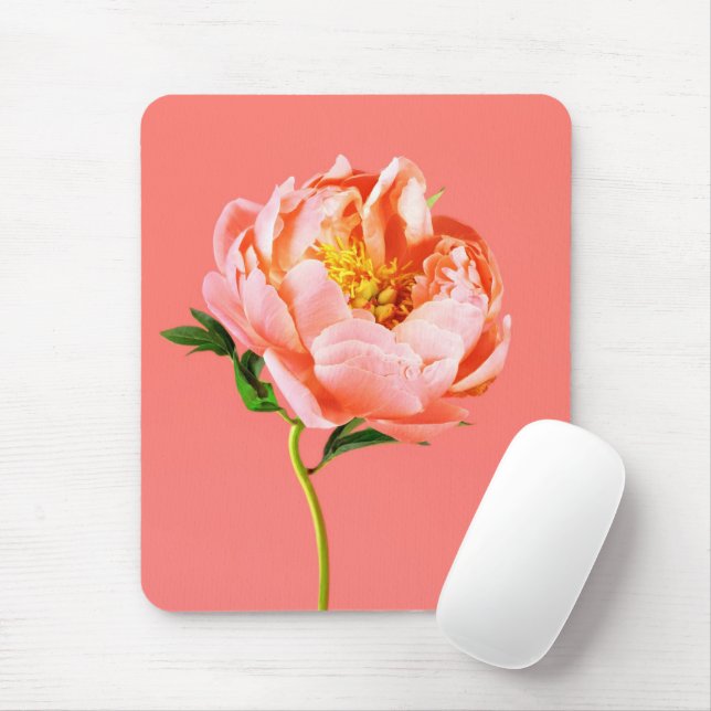 Flowers | Coral Peony Blossom Mouse Pad (With Mouse)