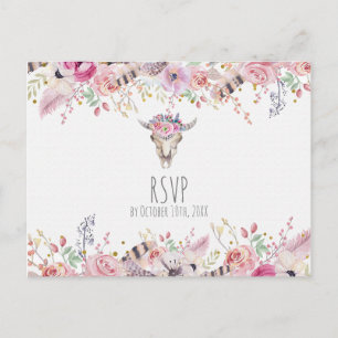 Flowers & Cow Skull Rustic Country Boho Chic RSVP Invitation Postcard