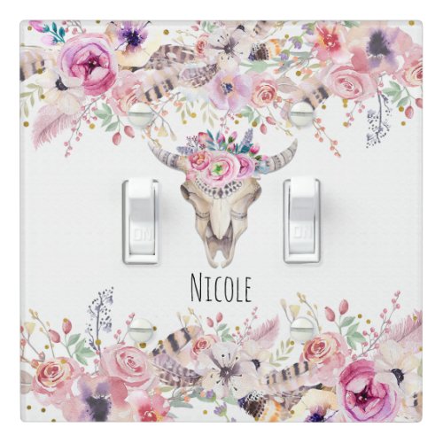 Flowers  Cow Skull Rustic Country Glam Boho Chic Light Switch Cover