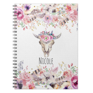 Flowers & Cow Skull Rustic Country Glam Boho Chic Notebook