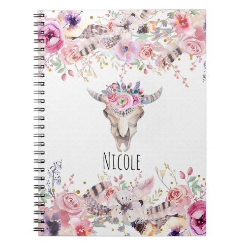 Flowers  Cow Skull Rustic Country Glam Boho Chic Notebook