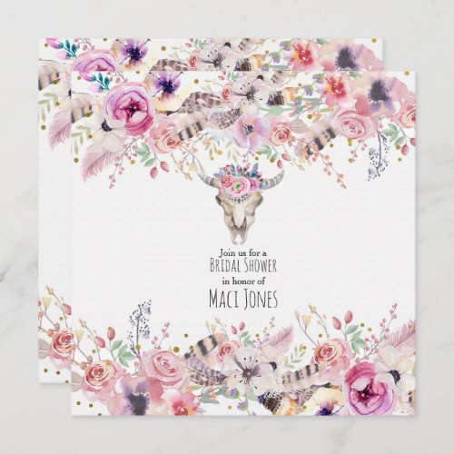 Flowers  Cow Skull Rustic Country Glam Invitation