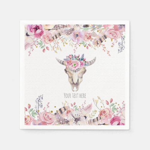 Flowers  Cow Skull Rustic Country Glam Party Paper Napkins