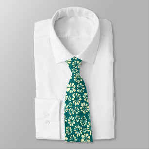 Flowers - Cream on Moss Green Neck Tie