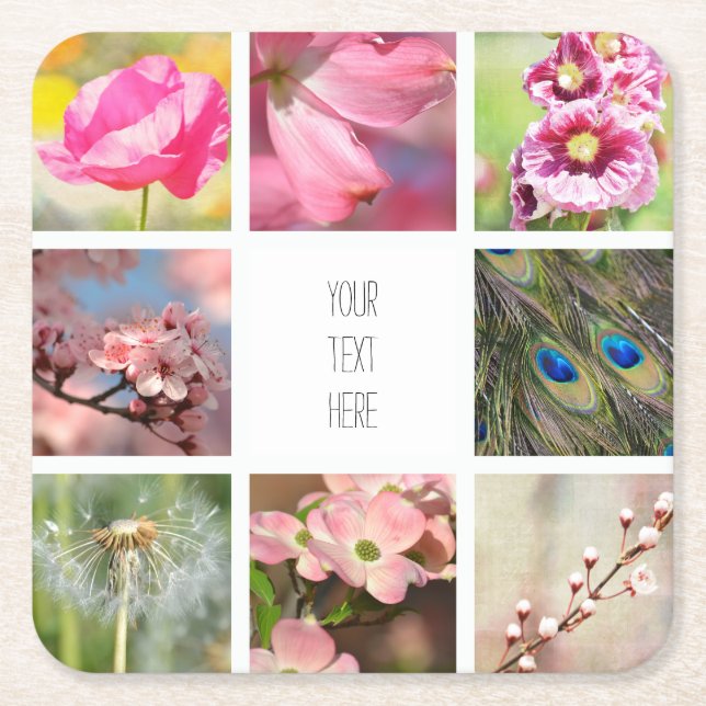 Flowers Create Your Own Photo Collage   Square Paper Coaster (Front)