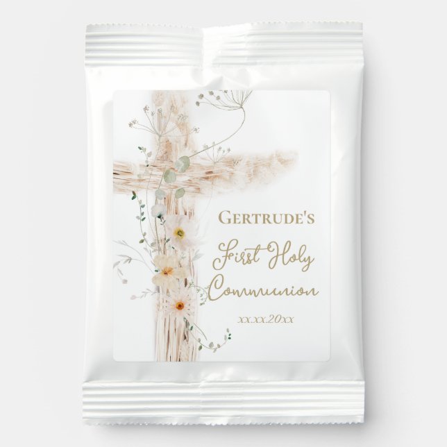  flowers cross First Holy Communion Hot Chocolate Drink Mix (Front)