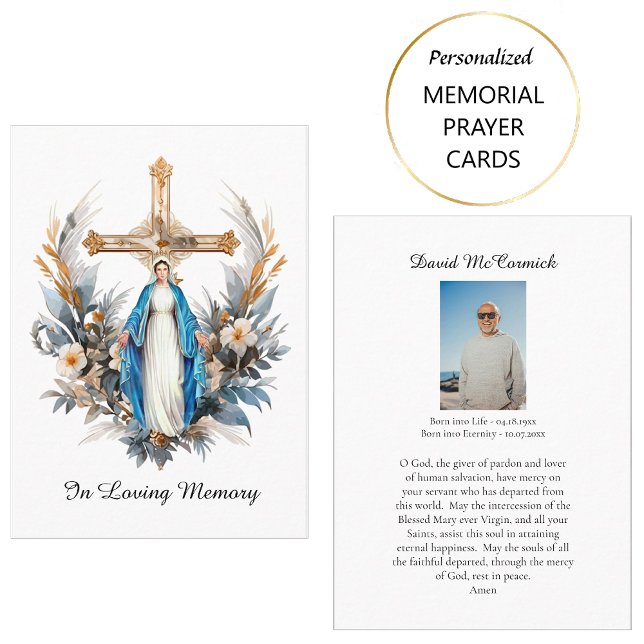 Flowers Cross Virgin Mary Funeral Prayer Card (Creator Uploaded)