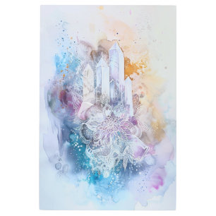 *~*  FLOWERS Crystals Rainbow SC3 Healing Mandala Metal Print