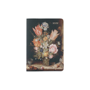 Flowers custom monogram passport cover