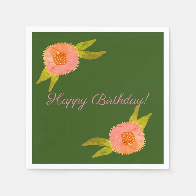 Flowers Custom Personalized Birthday  Napkins (Front)