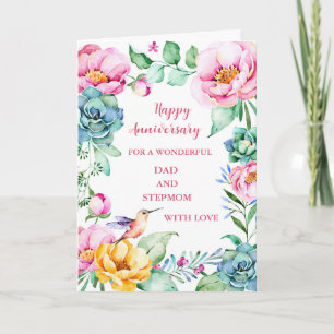 Flowers Dad and Stepmom Anniversary Card