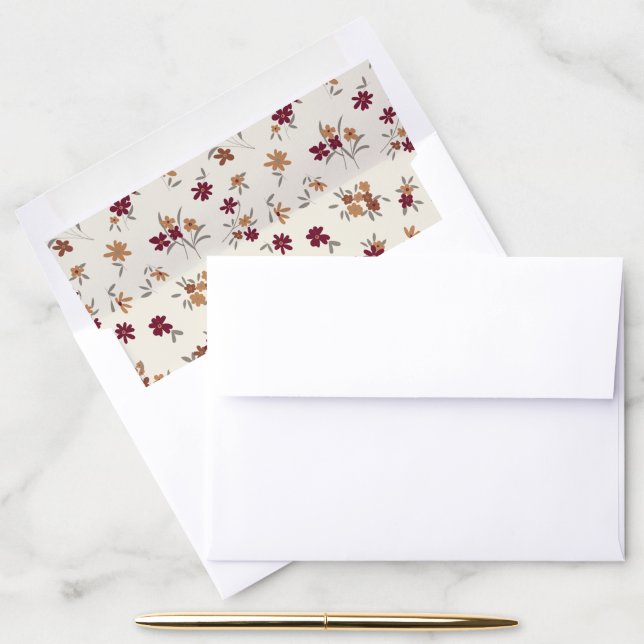 Flowers Dainty Gold Maroon Pattern Envelope Liner (Desk)