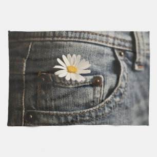 Flowers Daisy in Jeans Pocket Kitchen Towel
