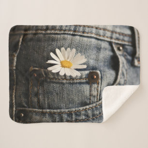 Flowers Daisy in Jeans Pocket Sherpa Blanket