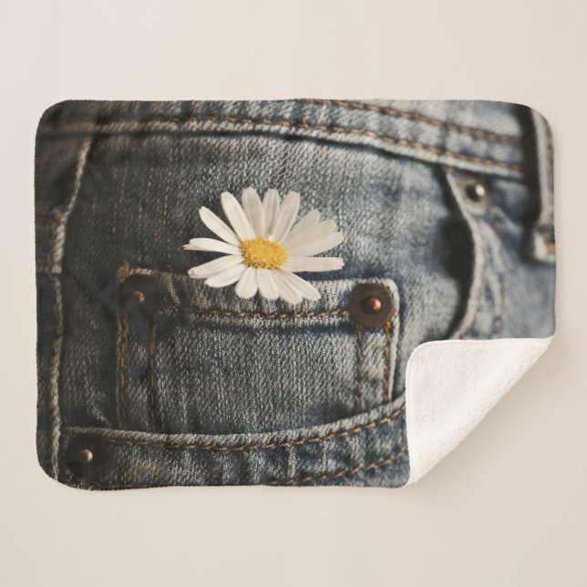 Flowers | Daisy in Jeans Pocket Sherpa Blanket (Front (Horizontal))