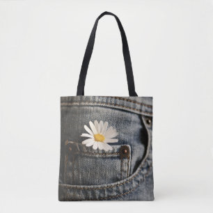 Flowers Daisy in Jeans Pocket Tote Bag