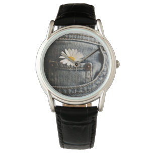 Flowers Daisy in Jeans Pocket Watch