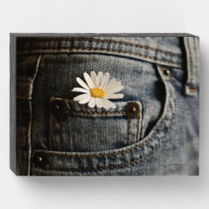 Flowers   Daisy in Jeans Pocket Wooden Box Sign