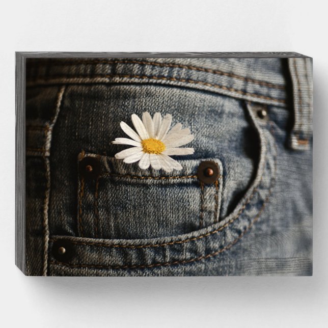 Flowers | Daisy in Jeans Pocket Wooden Box Sign (Front Horizontal)