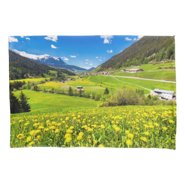 Flowers | Dandelion Canton of Grisons, Switzerland Pillow Case (Front)