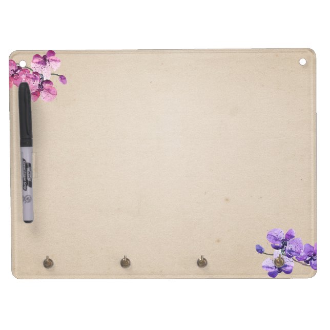 Flowers decoration dry erase board with keychain holder (Front)