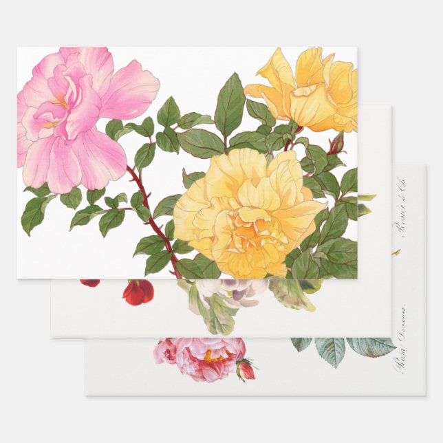 Flowers  Decoupage Trio Set  Illustrations Wrapping Paper Sheets (Set)