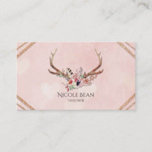 Flowers & Deer Antlers Boho Chic Glam Business Card