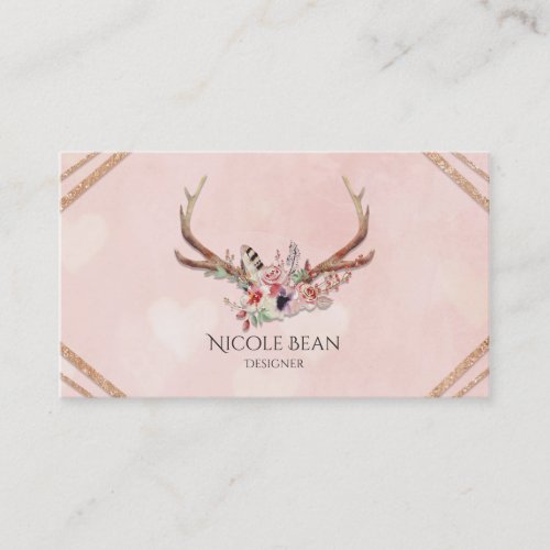 Flowers  Deer Antlers Boho Chic Glam Business Card