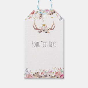 Flowers & Deer Antlers Rustic Country Wedding Gift Tags