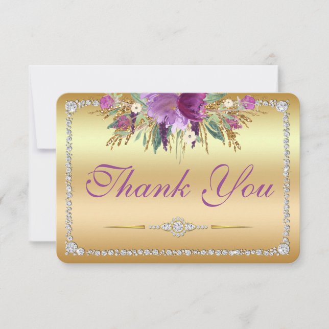Flowers Diamonds Wedding Thank You Gold (Front)
