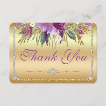 Flowers Diamonds Wedding Thank You Gold