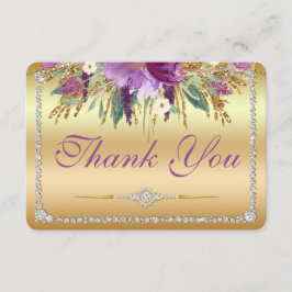 Flowers Diamonds Wedding Thank You Gold Card