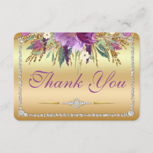Flowers Diamonds Wedding Thank You Gold Card