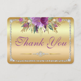 Flowers Diamonds Wedding Thank You Gold Card