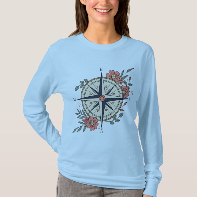 Flowers, Directions, Compass T-Shirt (Front)