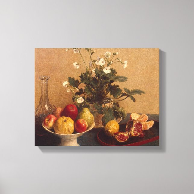 Flowers, dish with fruit and carafe, 1865 canvas print (Front)