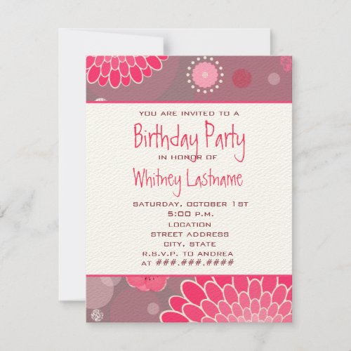 Flowers &amp; Dots Birthday Party Invite