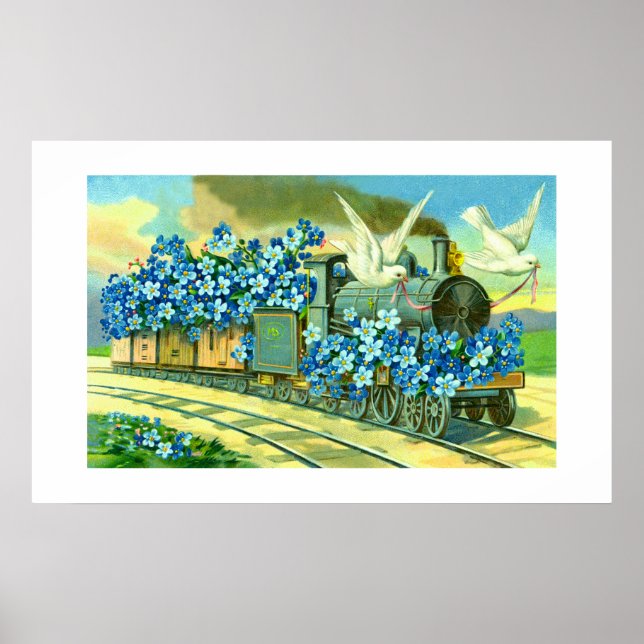 Flowers, doves and train poster (Front)