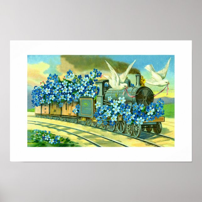 Flowers, doves and train poster (Front)